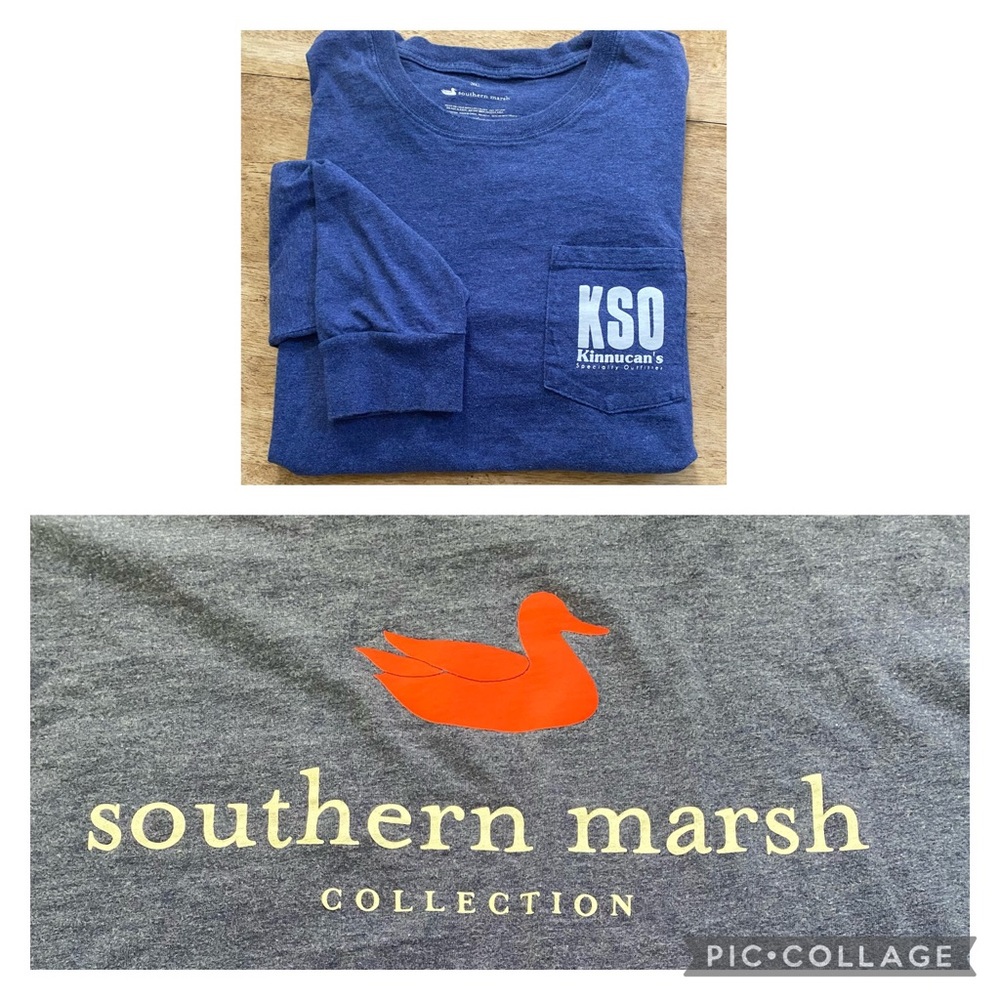 Southern Marsh Men’s XL Slate Blue 100% Cotton Long Sleeve Graphic Pocket Tee‎
